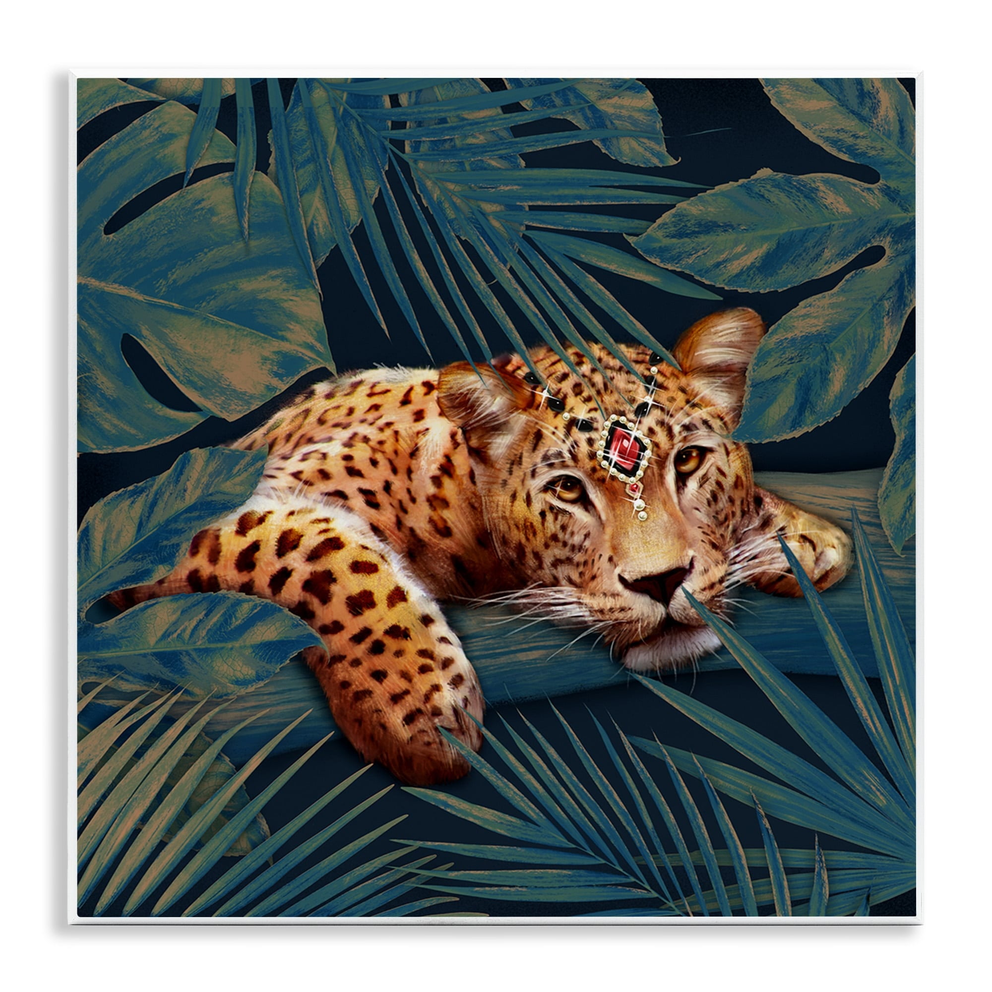 Tropical Leopard Jungle Plants 12" x 12" MDF Wood Wall Art