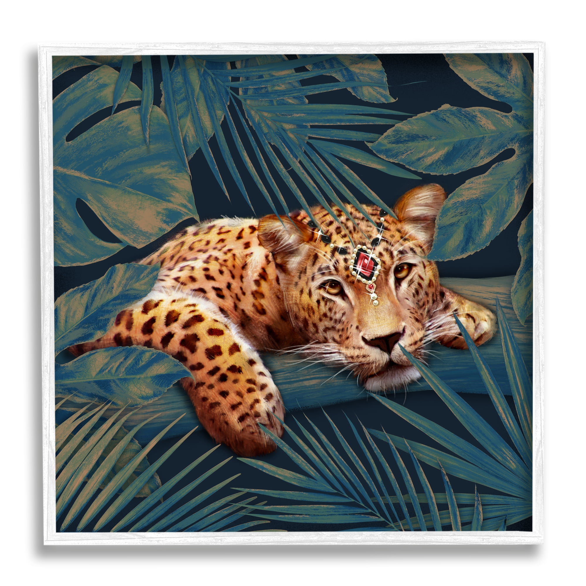 Stupell Industries Tropical Leopard Glitz Gem Safari Cat Jungle Plants, 24 x 24, Design by Ziwei Li