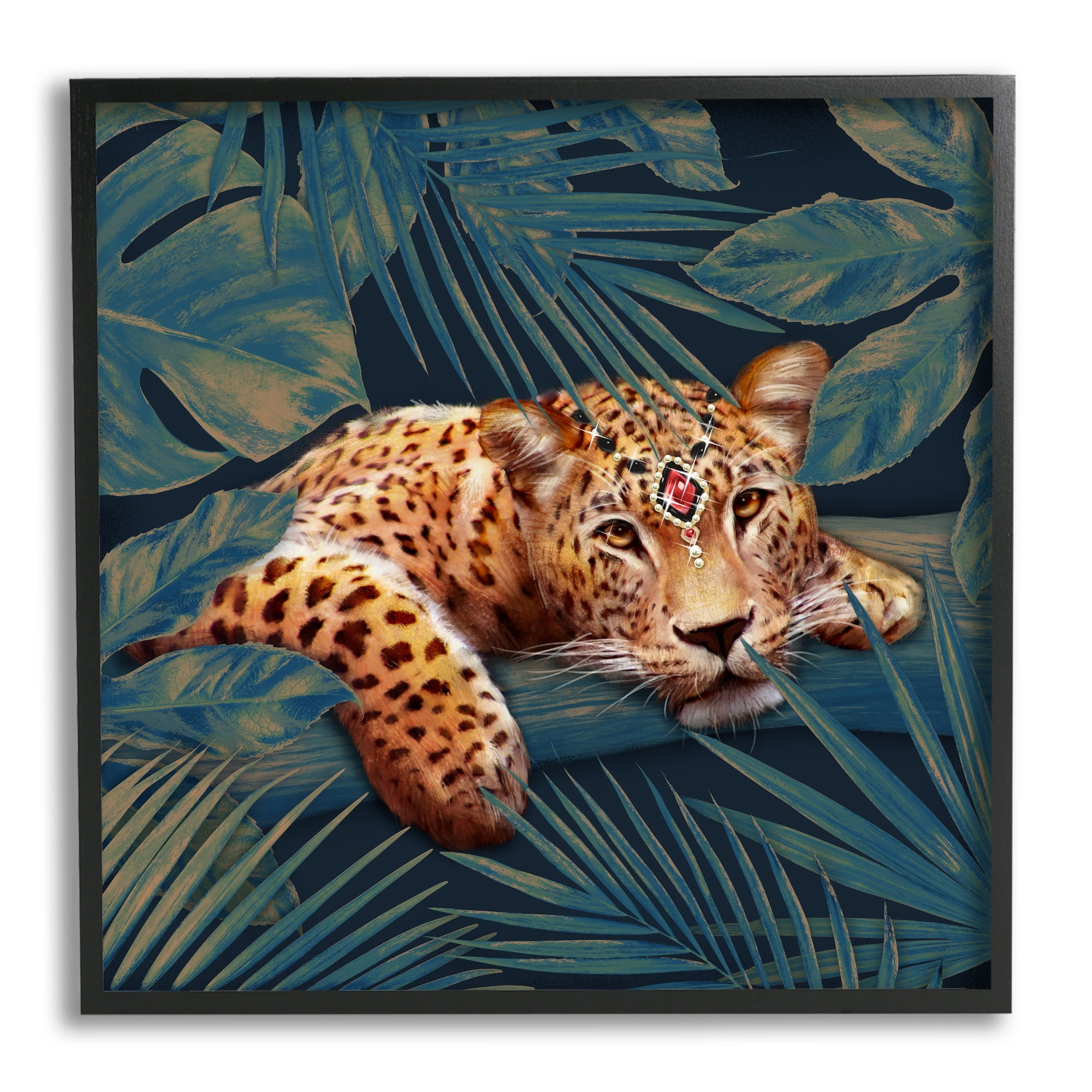 Stupell Industries Tropical Leopard Glitz Gem Safari Cat Jungle Plants, 24 x 24, Design by Ziwei Li