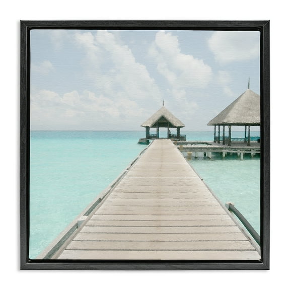 Stupell Industries Tropical Long Pier Coastal Photography Black Floater Framed Canvas Art Print Wall Art, 18 x 18