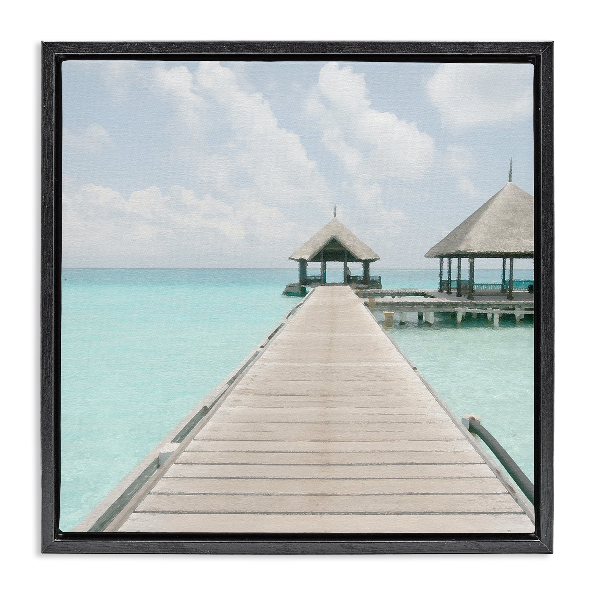 Stupell Industries Tropical Long Pier Coastal Photography Black Floater Framed Canvas Art Print Wall Art, 25 x 25