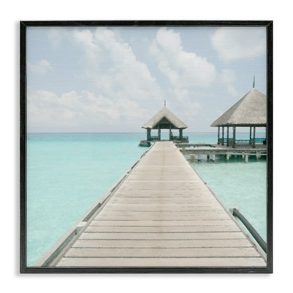 Stupell Industries Tropical Long Pier Coastal Photography Black Framed Art Print Wall Art, 12 x 12