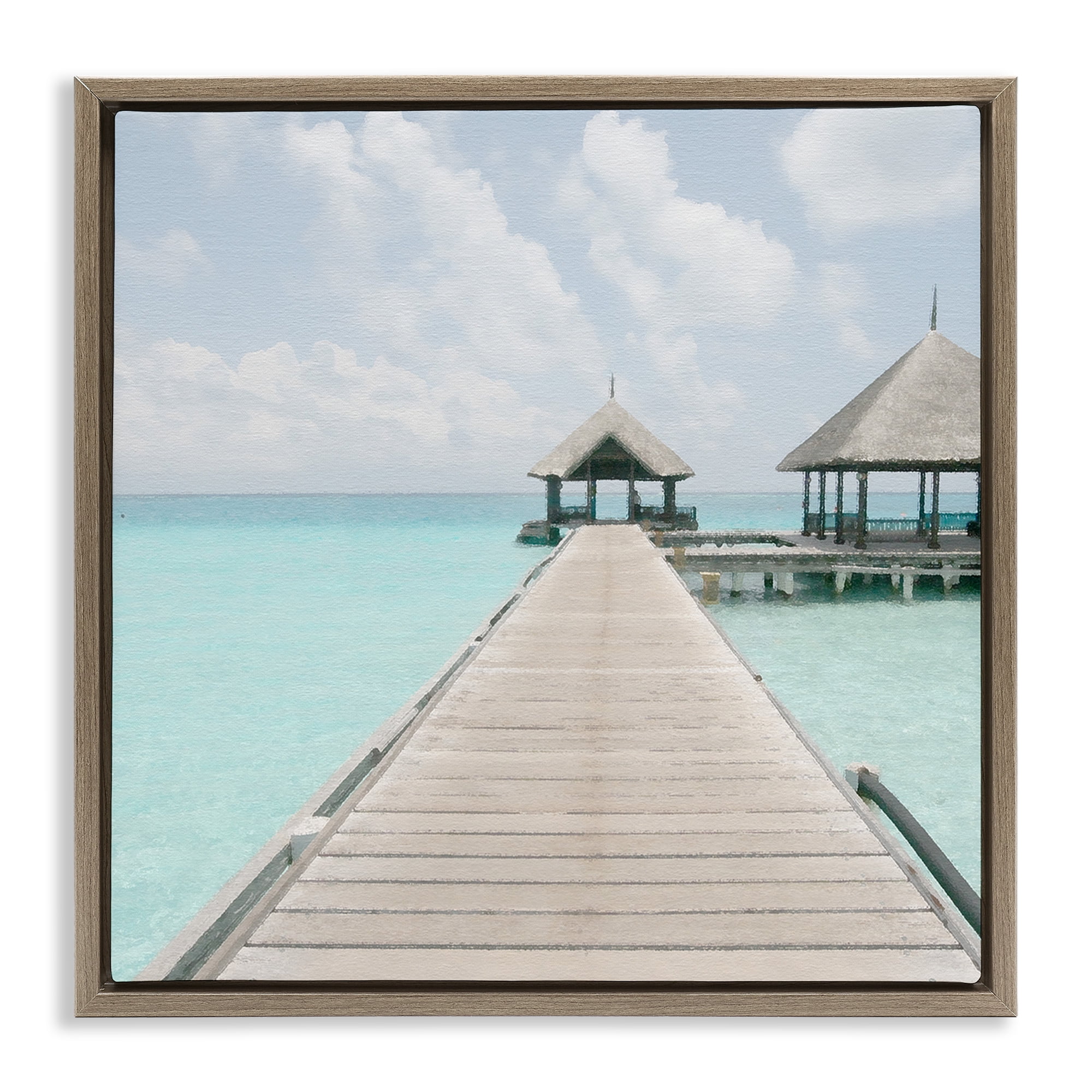Stupell Industries Tropical Long Pier Coastal Photography Brown Floater Framed Canvas Art Print Wall Art, 25 x 25