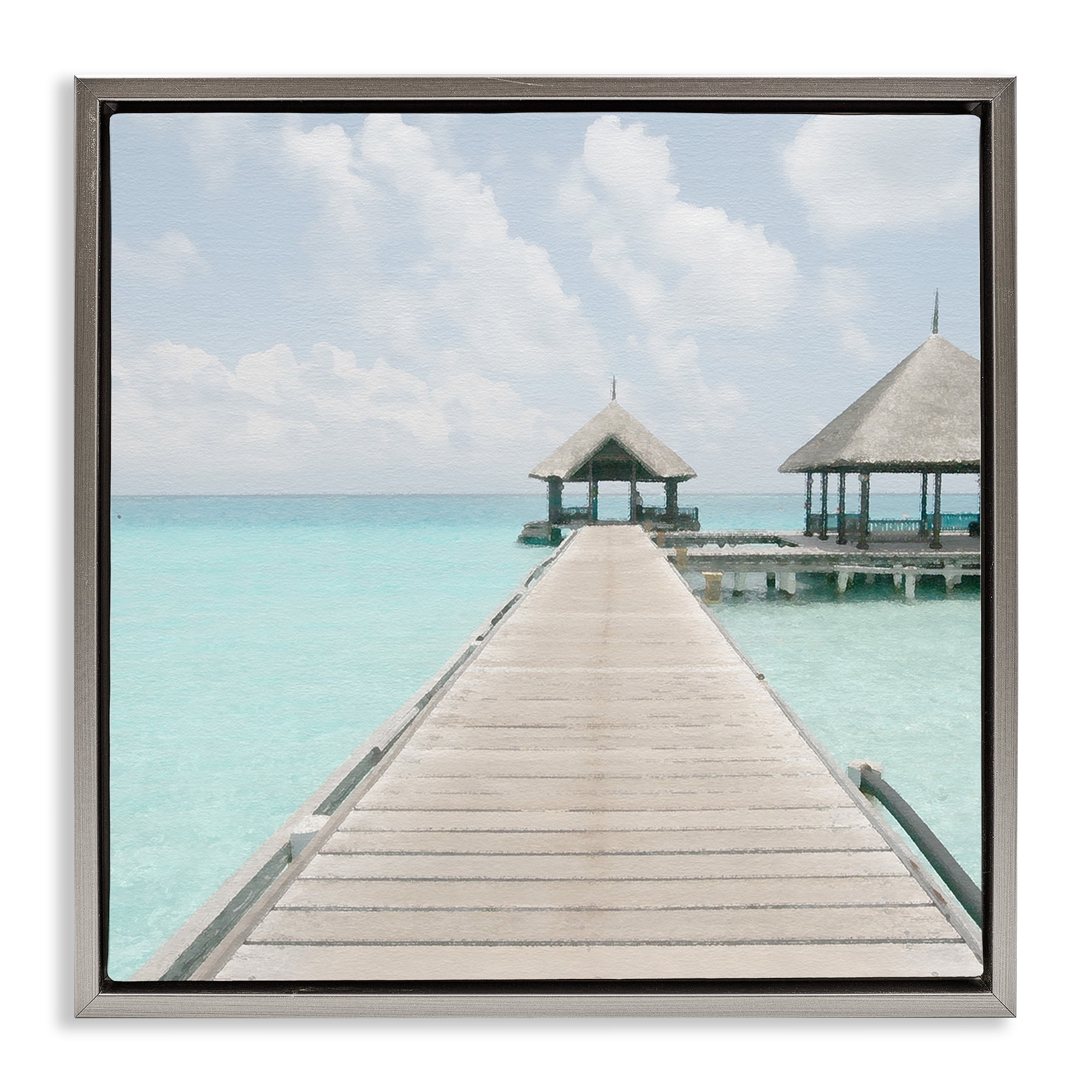 Stupell Industries Tropical Long Pier Coastal Photography Gray Floater Framed Canvas Art Print Wall Art, 25 x 25