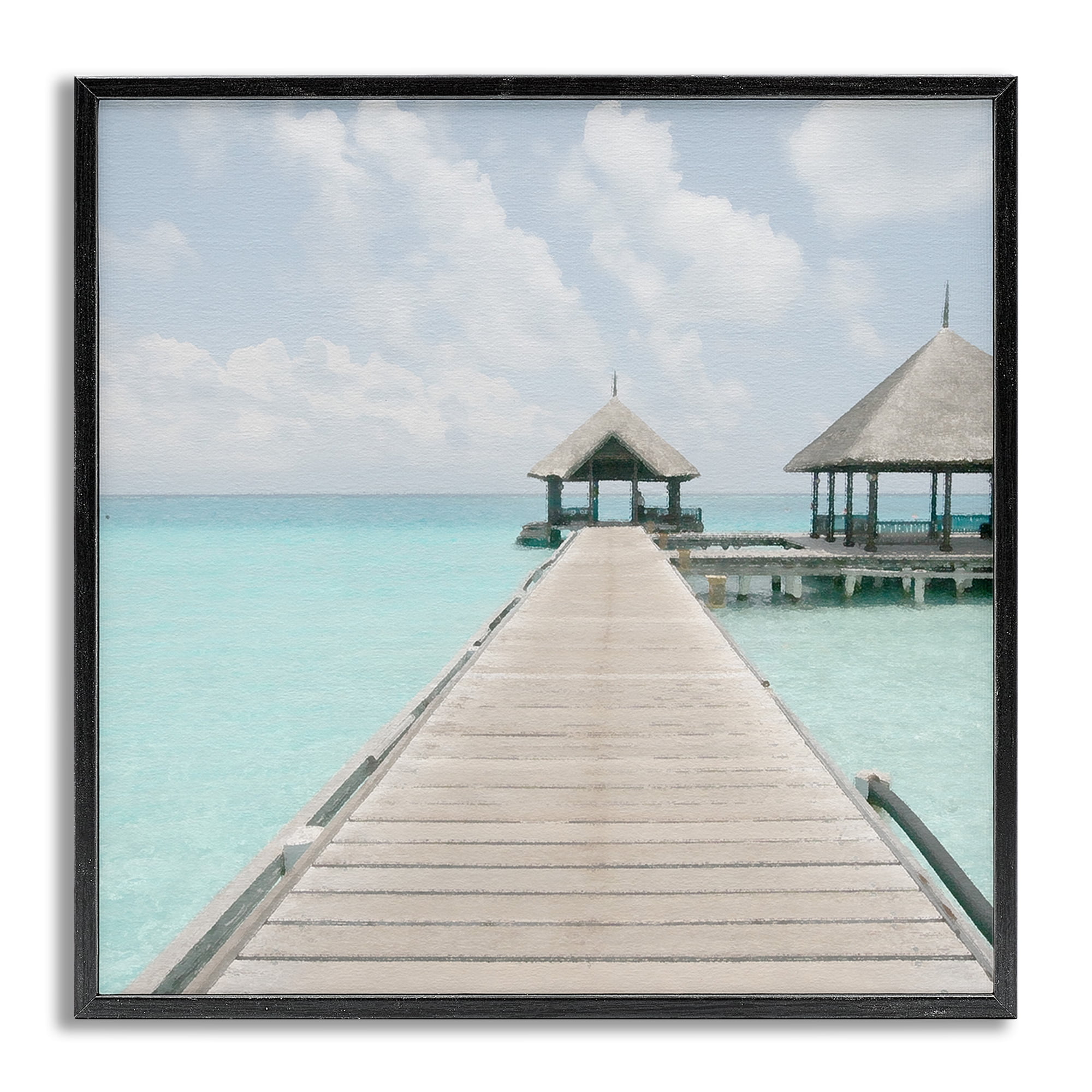 Stupell Industries Tropical Long Pier Coastal Photography Gray Framed Art Print Wall Art, 24 x 24