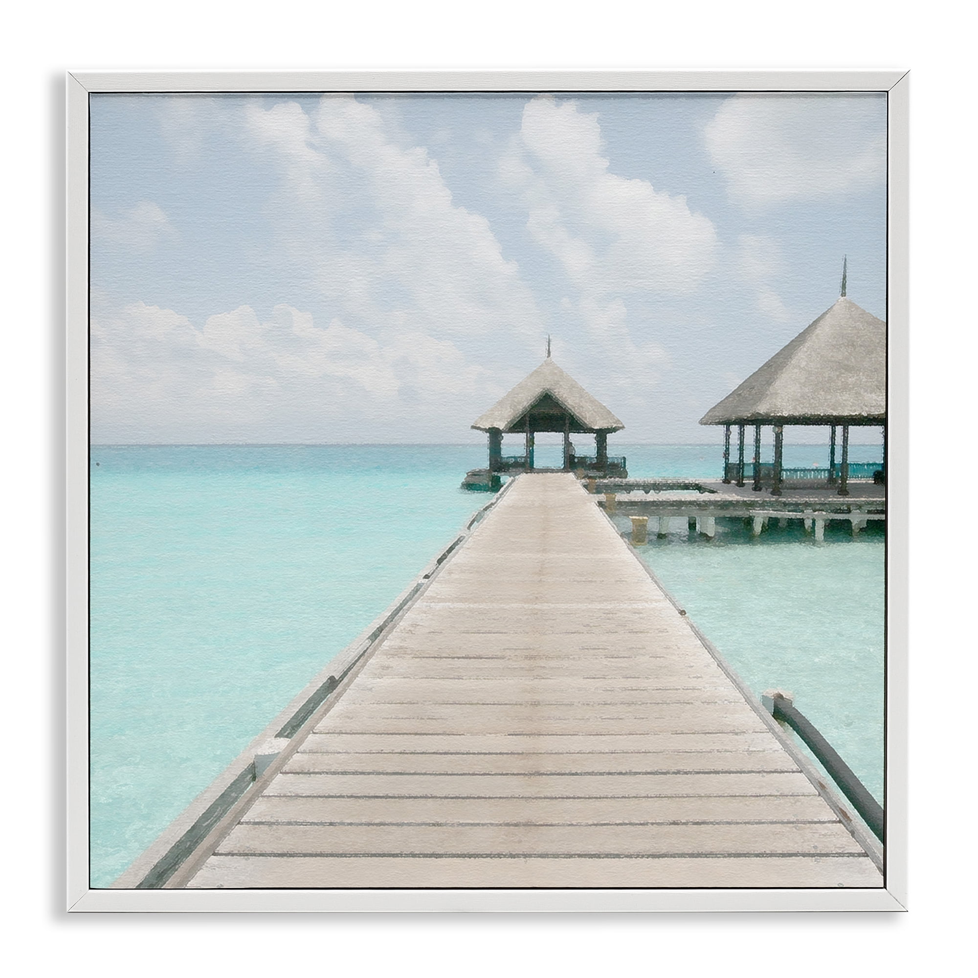 Stupell Industries Tropical Long Pier Coastal Photography White Framed Art Print Wall Art, 24 x 24