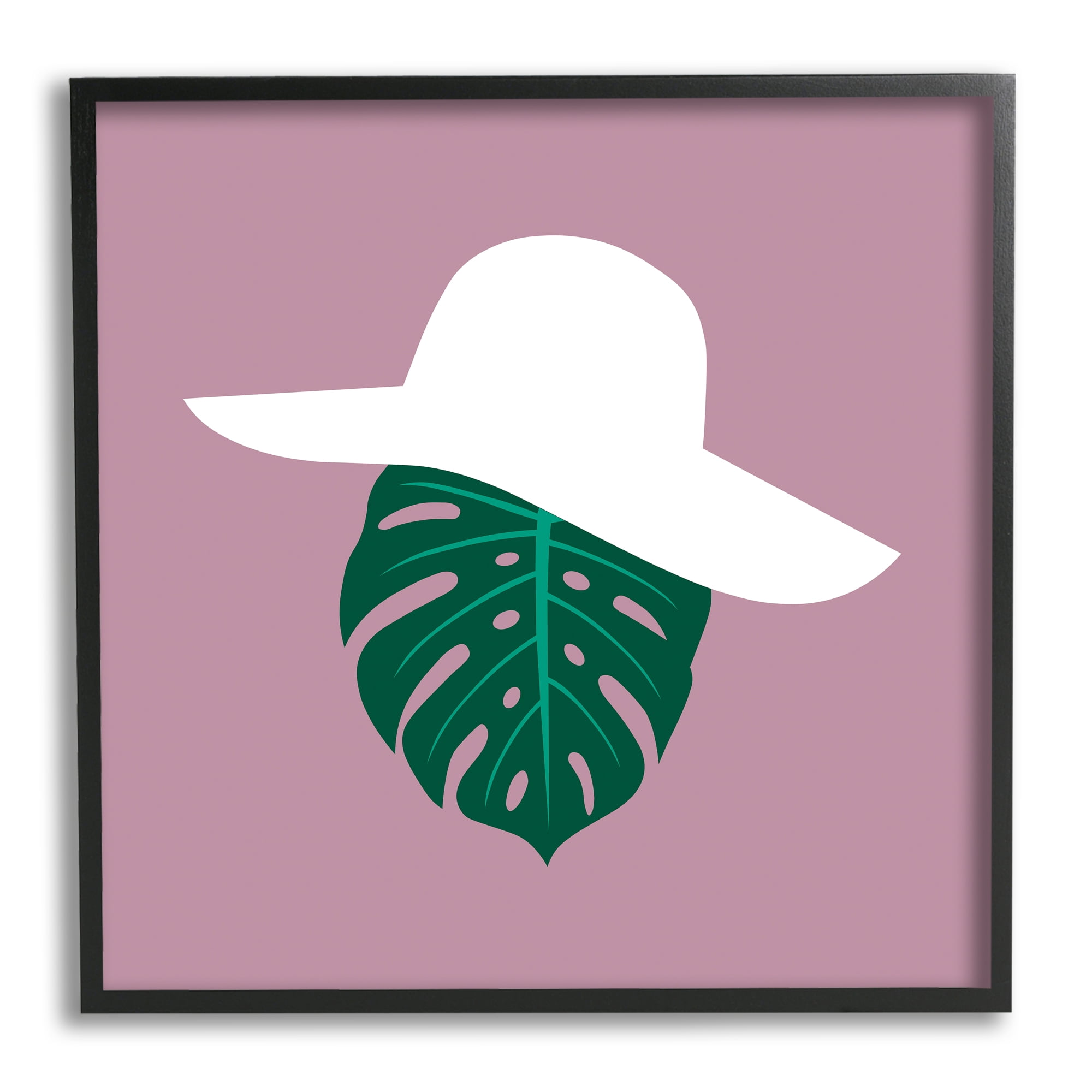 Stupell Industries Tropical Look Fashion Monstera Leaf Floppy Hat Abstract Painting Black Framed Art Print Wall Art, 24 x 24