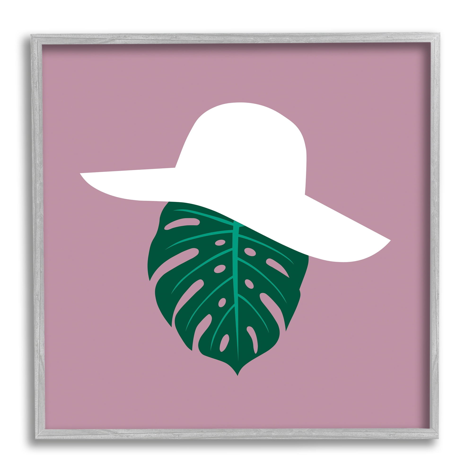 Stupell Industries Tropical Look Fashion Monstera Leaf Floppy Hat Abstract Painting Gray Framed Art Print Wall Art, 12 x 12