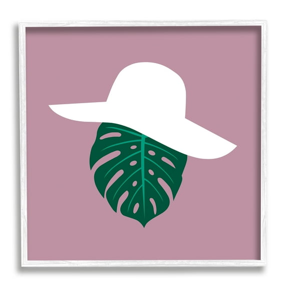 Stupell Industries Tropical Look Fashion Monstera Leaf Floppy Hat Abstract Painting White Framed Art Print Wall Art, 12 x 12