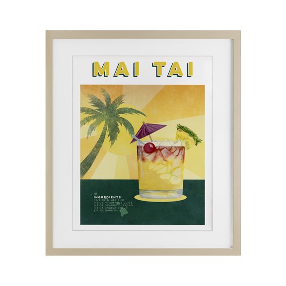 Stupell Industries Tropical Mai Tai Recipe Birch Framed Print Under Glass design by Brett Blumenthal, 16 x 13