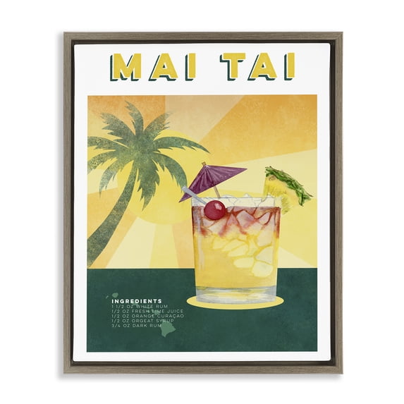 Stupell Industries Tropical Mai Tai Recipe Brown Framed Floater Canvas Wall Art design by Brett Blumenthal, 21 x 17
