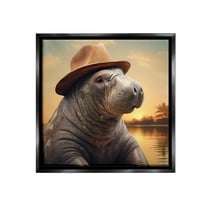 Stupell Industries Tropical Manatee at Sunset Animals & Insects Painting Black Floater Framed Canvas Art Print Wall Art, 18 x 18