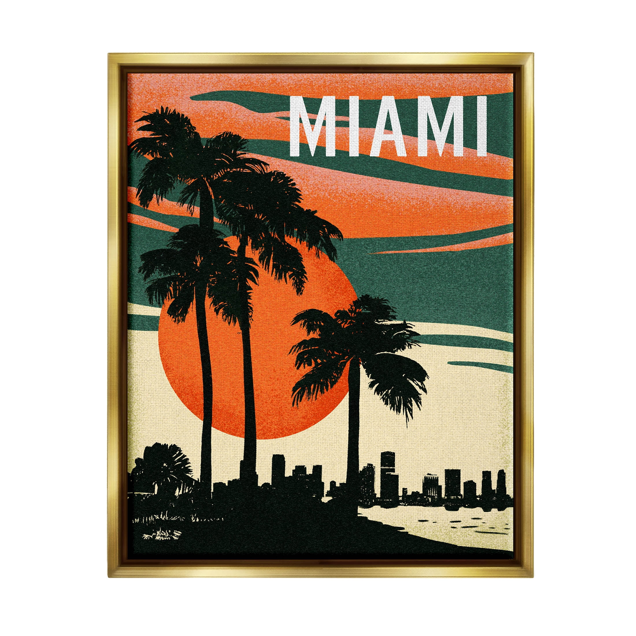 Stupell Industries Tropical Miami Palms Silhouette Graphic Art Metallic Gold Floating Framed Canvas Print Wall Art, Design by Ziwei Li