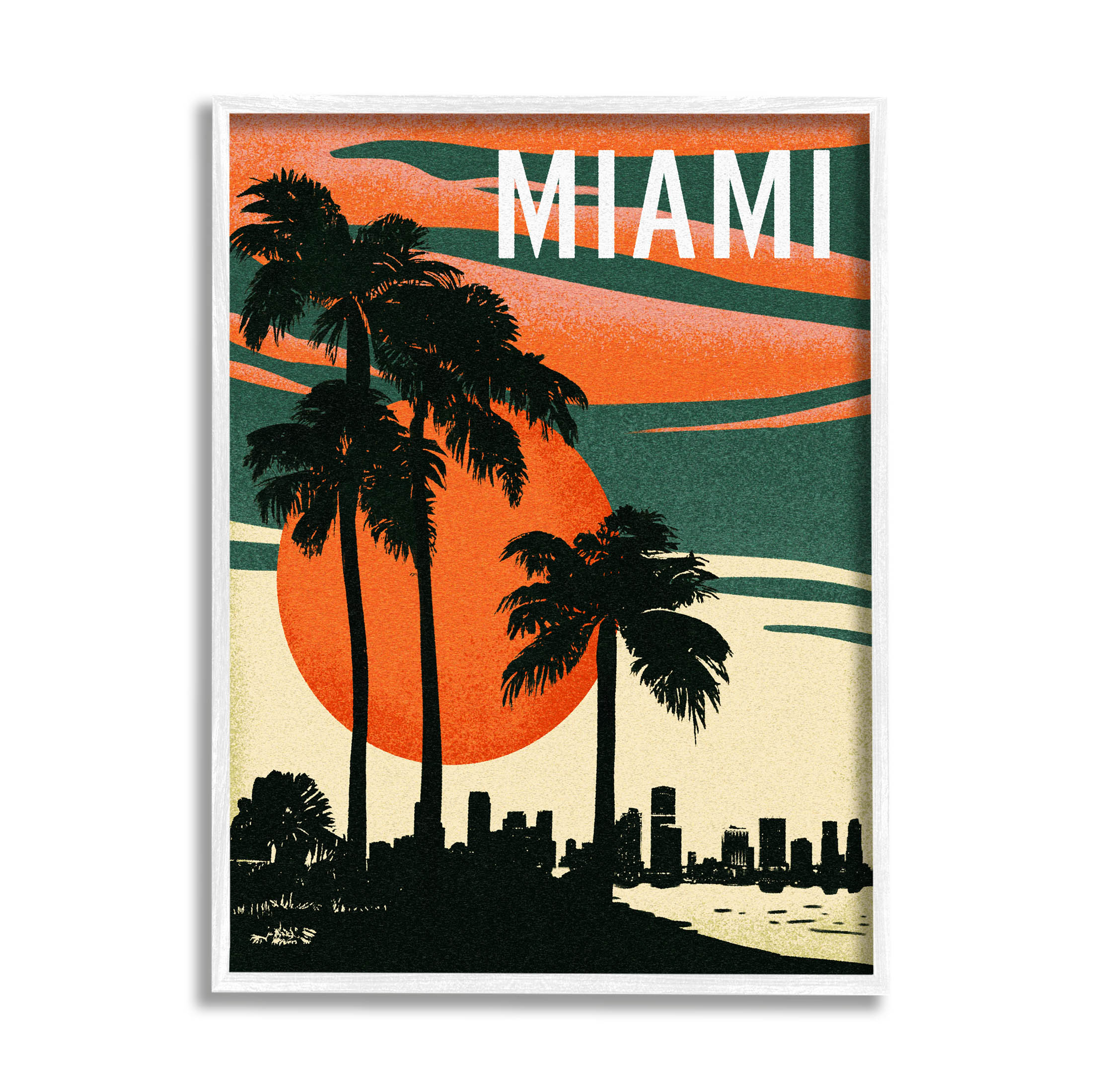 Stupell Industries Tropical Miami Palms Silhouette Graphic Art White Framed Art Print Wall Art, Design by Ziwei Li