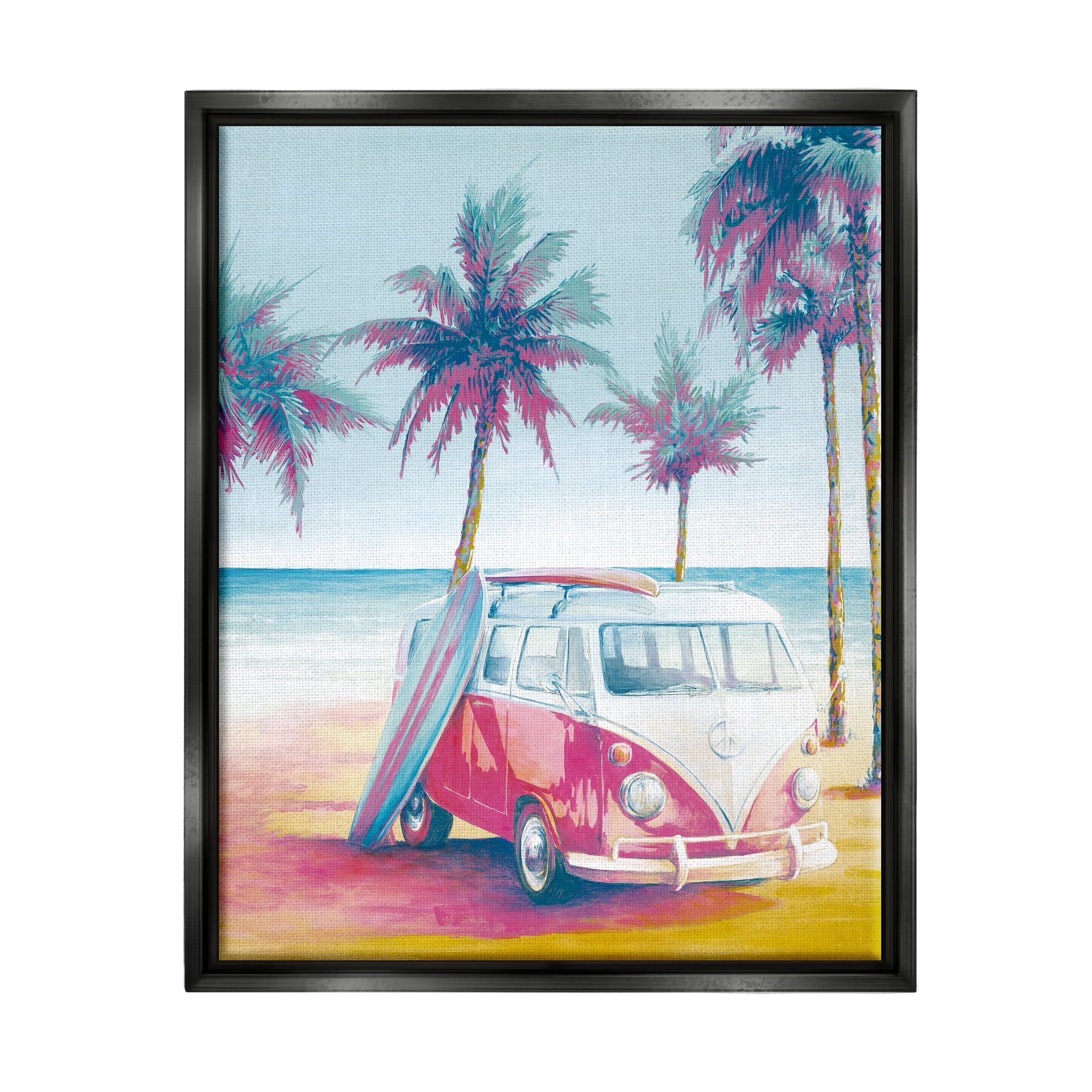 Stupell Industries Tropical Minibus on Beach Transportation Painting Black Floater Framed Canvas Art Print Wall Art, 25 x 31