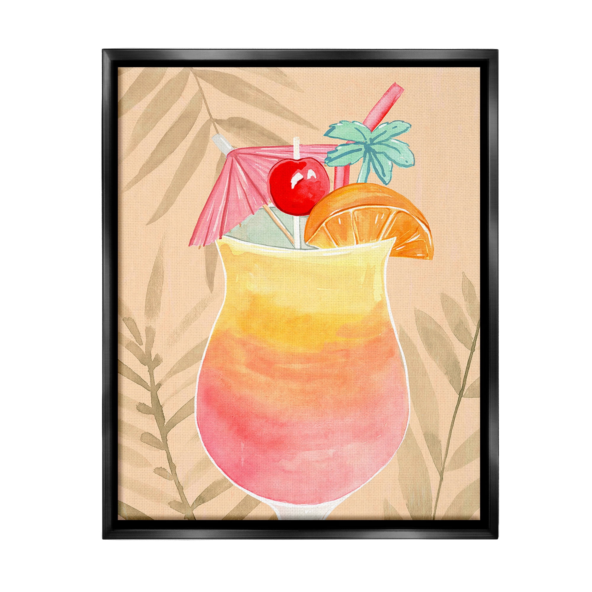 Stupell Industries Tropical Mixed Drink Food & Beverage Painting Black Floater Framed Canvas Art Print Wall Art, 17 x 21