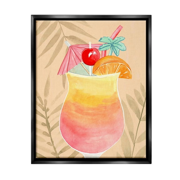 Stupell Industries Tropical Mixed Drink Food & Beverage Painting Black Floater Framed Canvas Art Print Wall Art, 17 x 21
