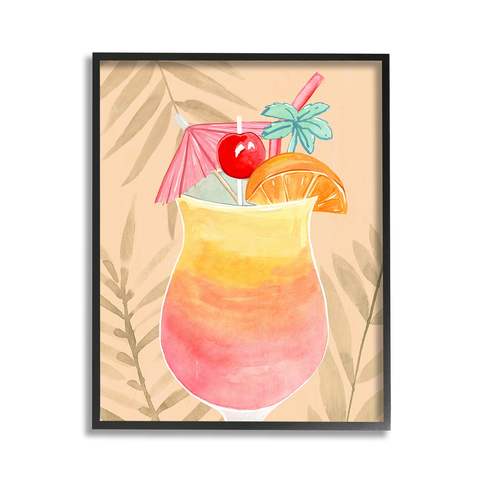 Tropical Mixed Drink Print on Canvas with Black Frame, 11 x 14