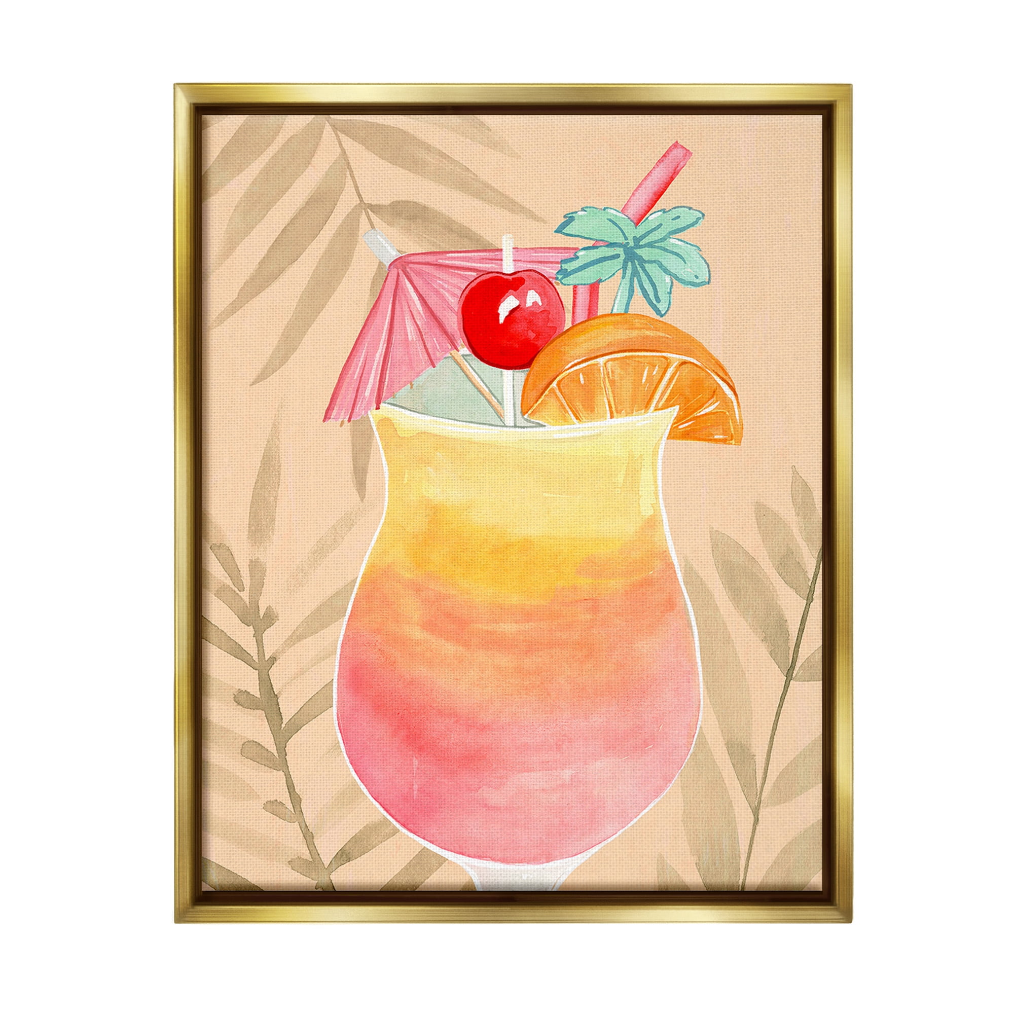 Stupell Industries Tropical Mixed Drink Food & Beverage Painting Gold Floater Framed Canvas Art Print Wall Art, 17 x 21