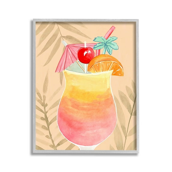 Stupell Industries Tropical Mixed Drink Food & Beverage Painting Gray Framed Art Print Wall Art, 11 x 14