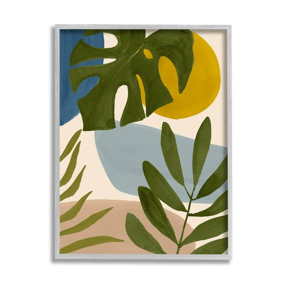Stupell Industries Tropical Mixed Monstera Leaves Graphic Art Gray Framed Art Print Wall Art, Design by Victoria Barnes