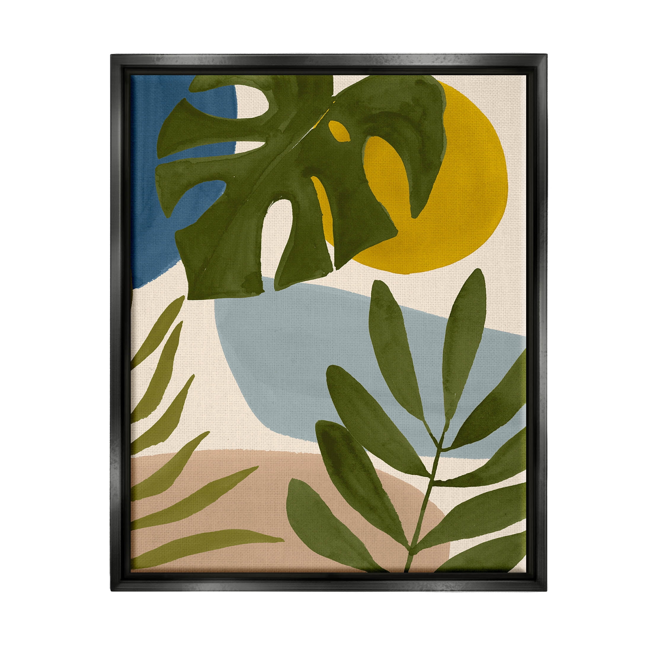 Stupell Industries Tropical Mixed Monstera Leaves Graphic Art Jet Black Floating Framed Canvas Print Wall Art, Design by Victoria Barnes