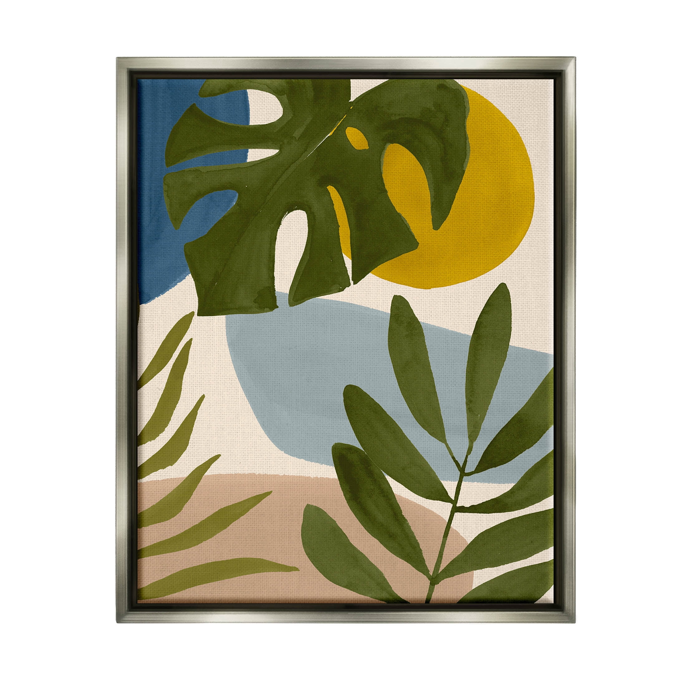 Stupell Industries Tropical Mixed Monstera Leaves Graphic Art Luster Gray Floating Framed Canvas Print Wall Art, Design by Victoria Barnes