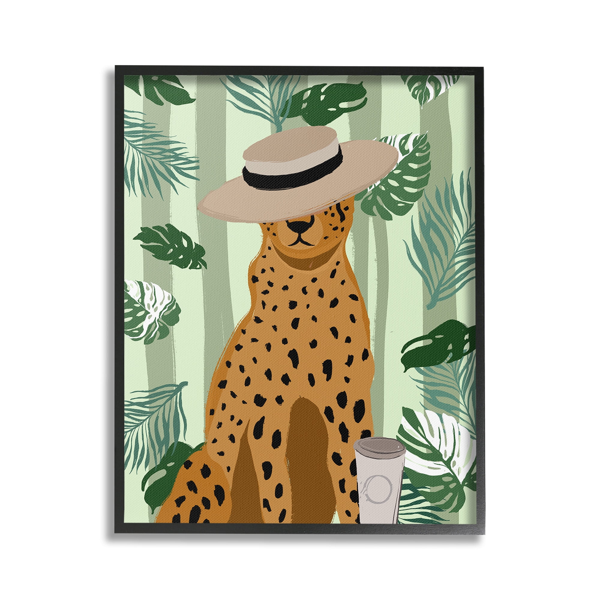 Stupell Industries Tropical Modern Leopard Animals & Insects Painting Black Framed Art Print Wall Art, 16 x 20