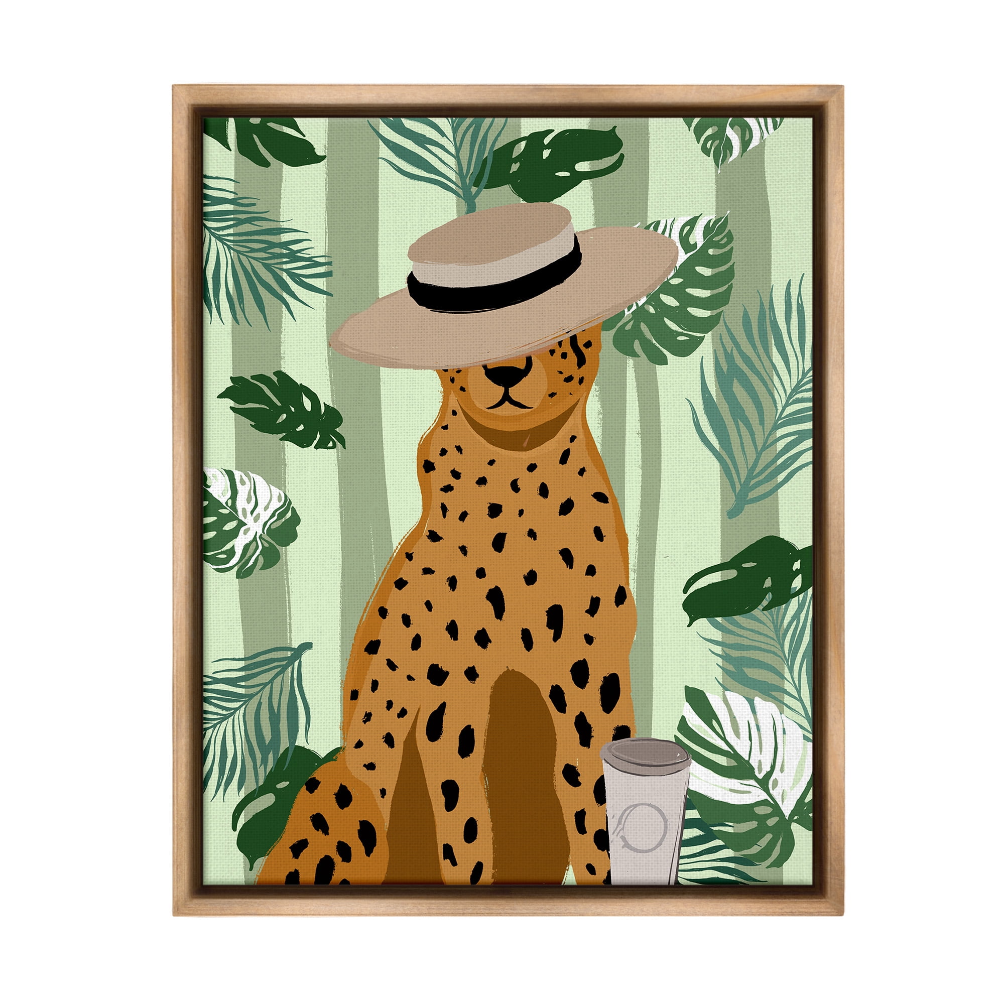 Stupell Industries Tropical Modern Leopard Animals & Insects Painting Brown Floater Framed Canvas Art Print Wall Art, 17 x 21