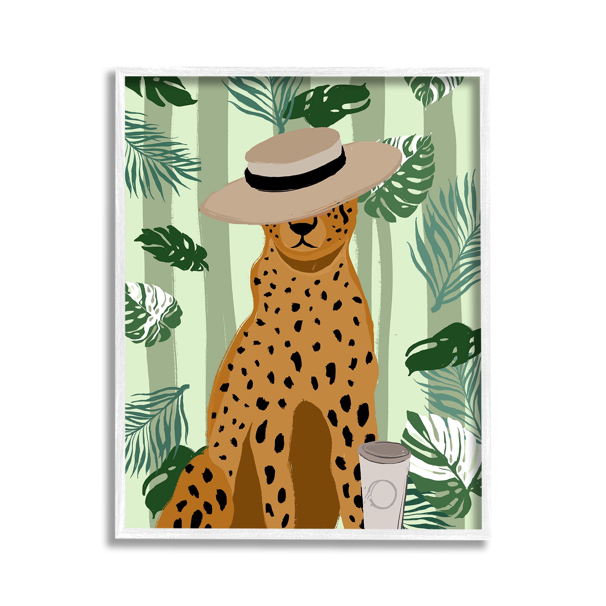 Stupell Industries Tropical Modern Leopard Animals & Insects Painting White Framed Art Print Wall Art, 11 x 14
