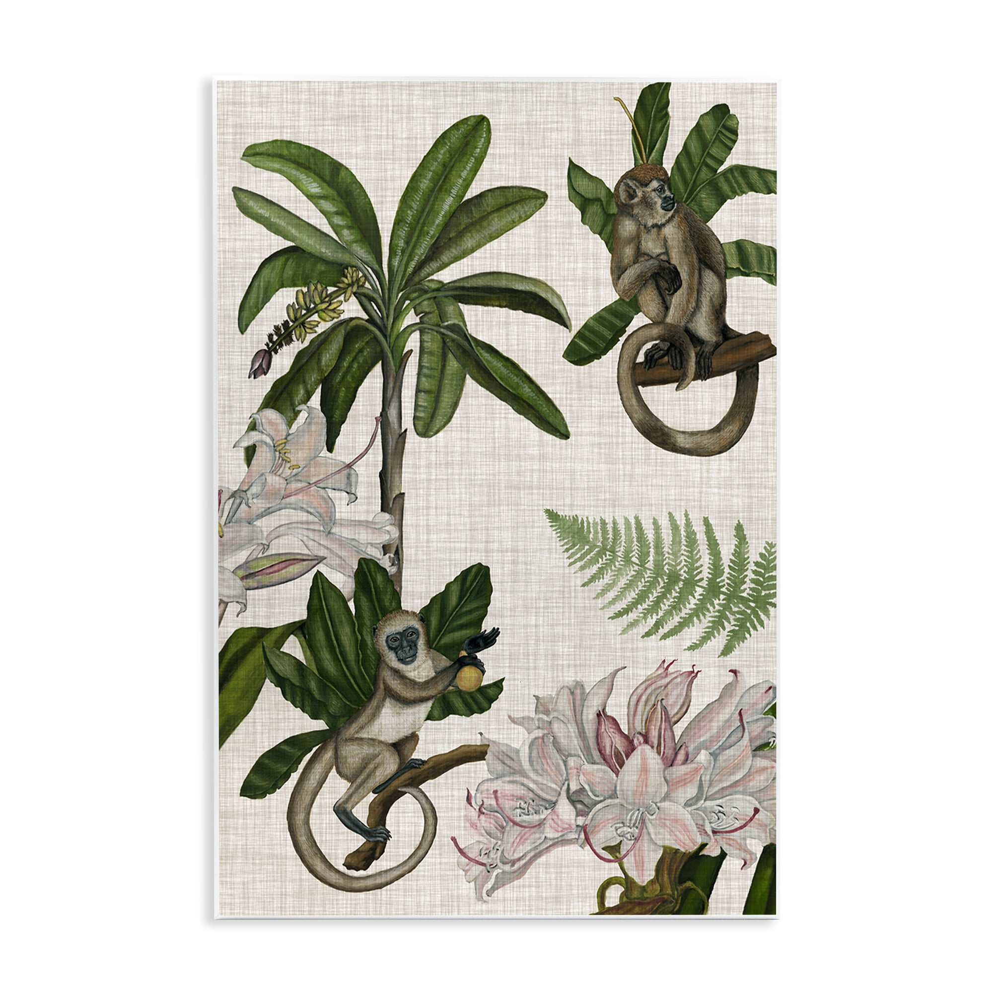 Stupell Industries Tropical Monkey Studies Plants & Flowers Painting Unframed Art Print Wall Art, 13 x 19