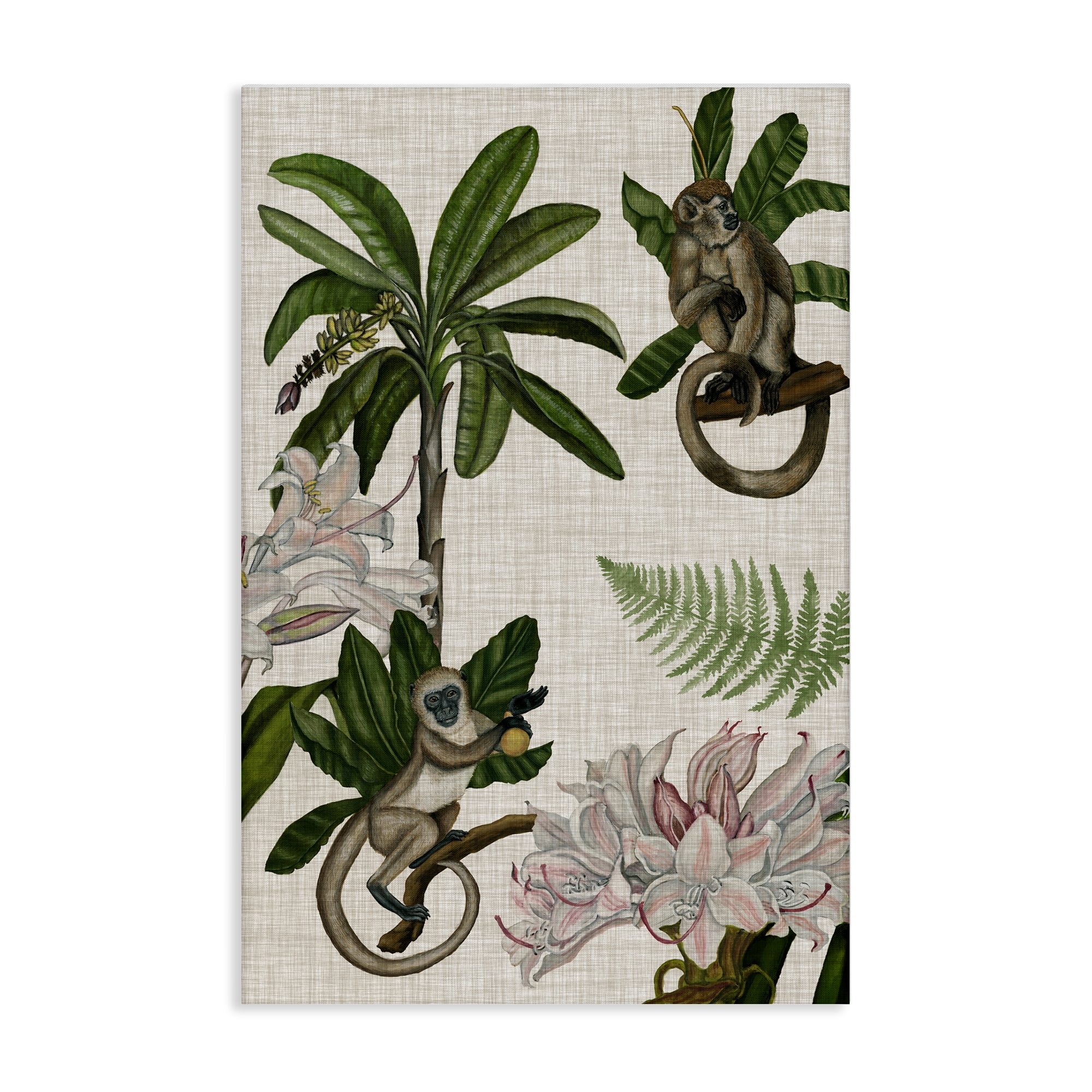 Stupell Industries Tropical Monkey Studies Plants & Flowers Painting Wrapped Canvas Art Print Wall Art, 30 x 45