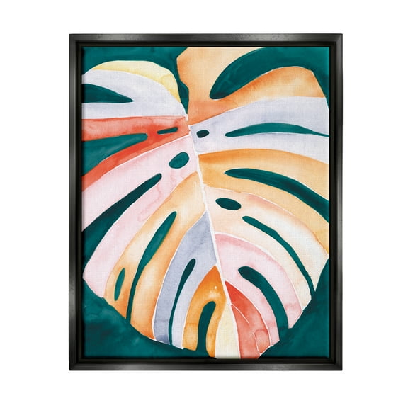 Stupell Industries Tropical Monstera Leaf Botanical & Floral Painting Black Floater Framed Art Print Wall Art, 17 x 21