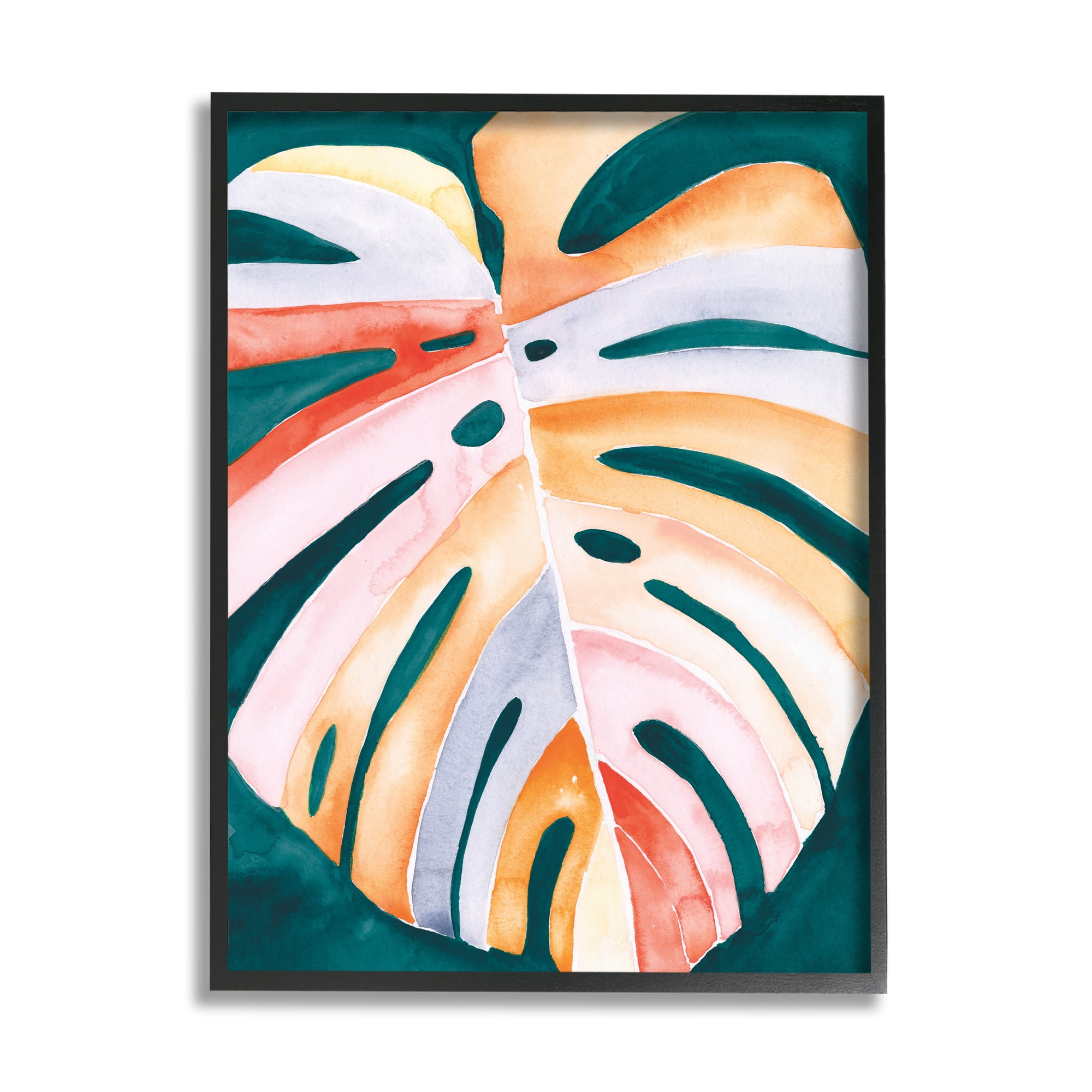 Stupell Industries Tropical Monstera Leaf Botanical & Floral Painting Black Framed Art Print Wall Art, 11 x 14