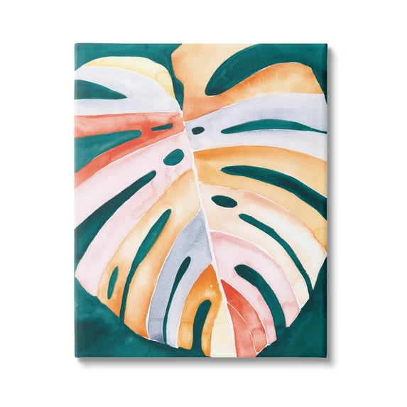 Stupell Industries Tropical Monstera Leaf Botanical & Floral Painting Gallery Wrapped Canvas Print Wall Art, 24 x 30