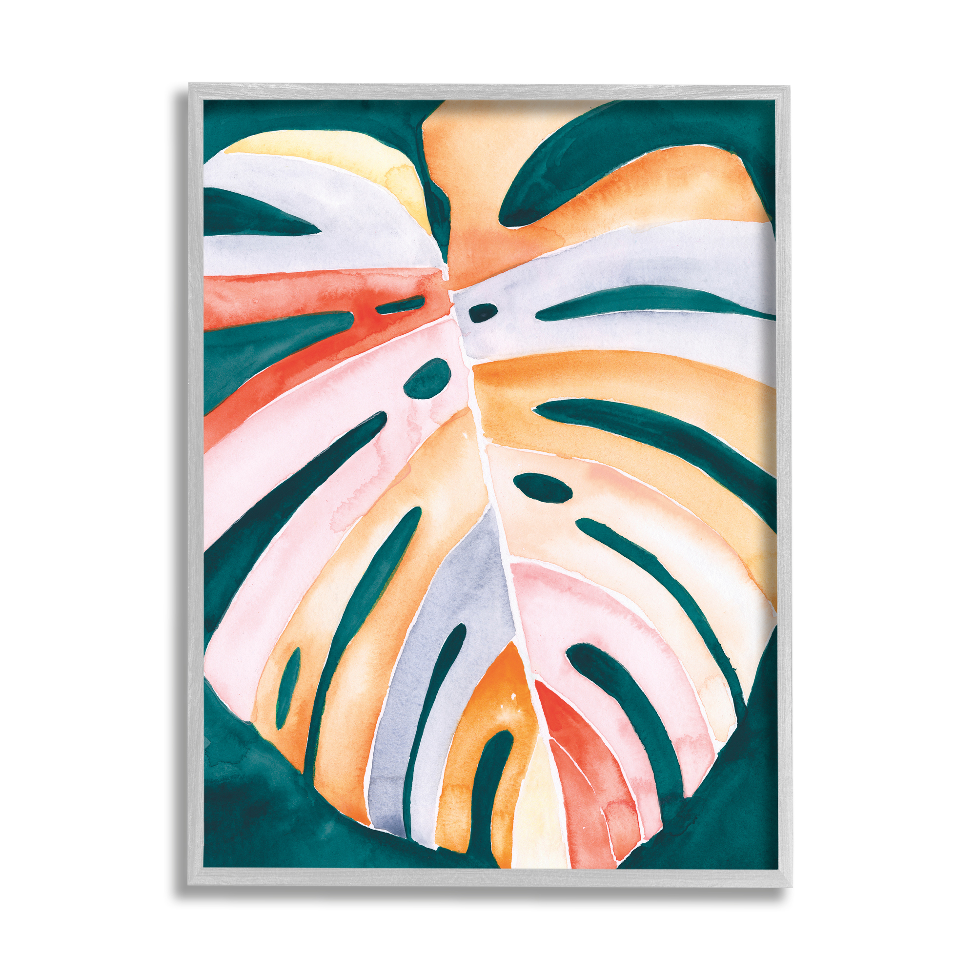 Stupell Industries Tropical Monstera Leaf Botanical & Floral Painting Gray Framed Art Print Wall Art, 24 x 30