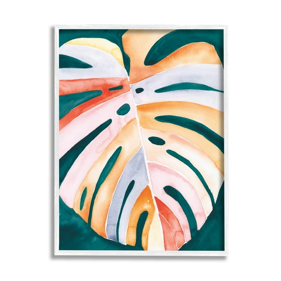 Stupell Industries Tropical Monstera Leaf Botanical & Floral Painting White Framed Art Print Wall Art, 11 x 14