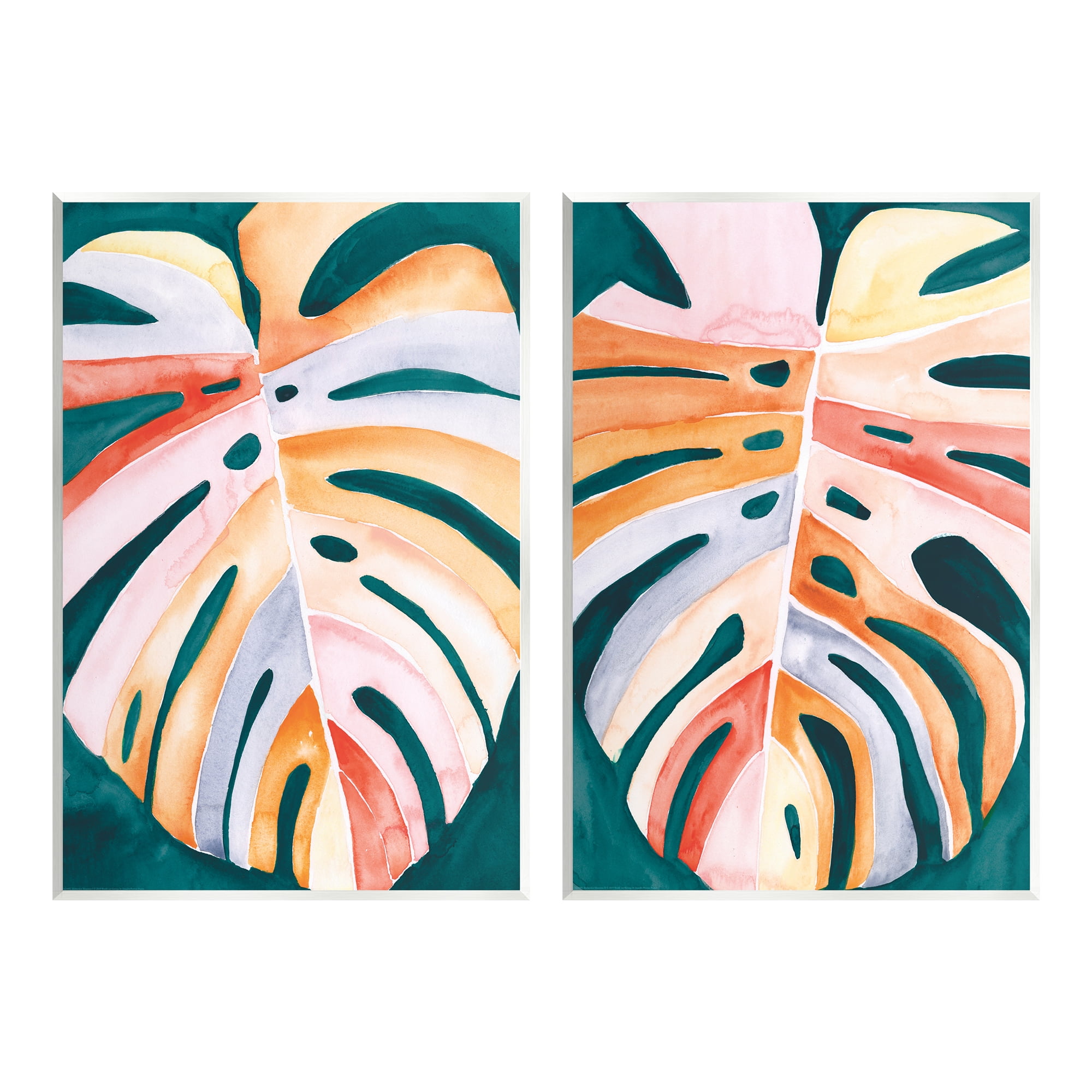 Stupell Industries Tropical Monstera Leaves Botanical & Floral Painting Unframed Art Print Wall Art, 13 x 19, Set of 2