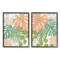 Stupell Industries Tropical Monstera Palm Leaves Green Orange Black Framed, 16 x 20, Design by June Erica Vess