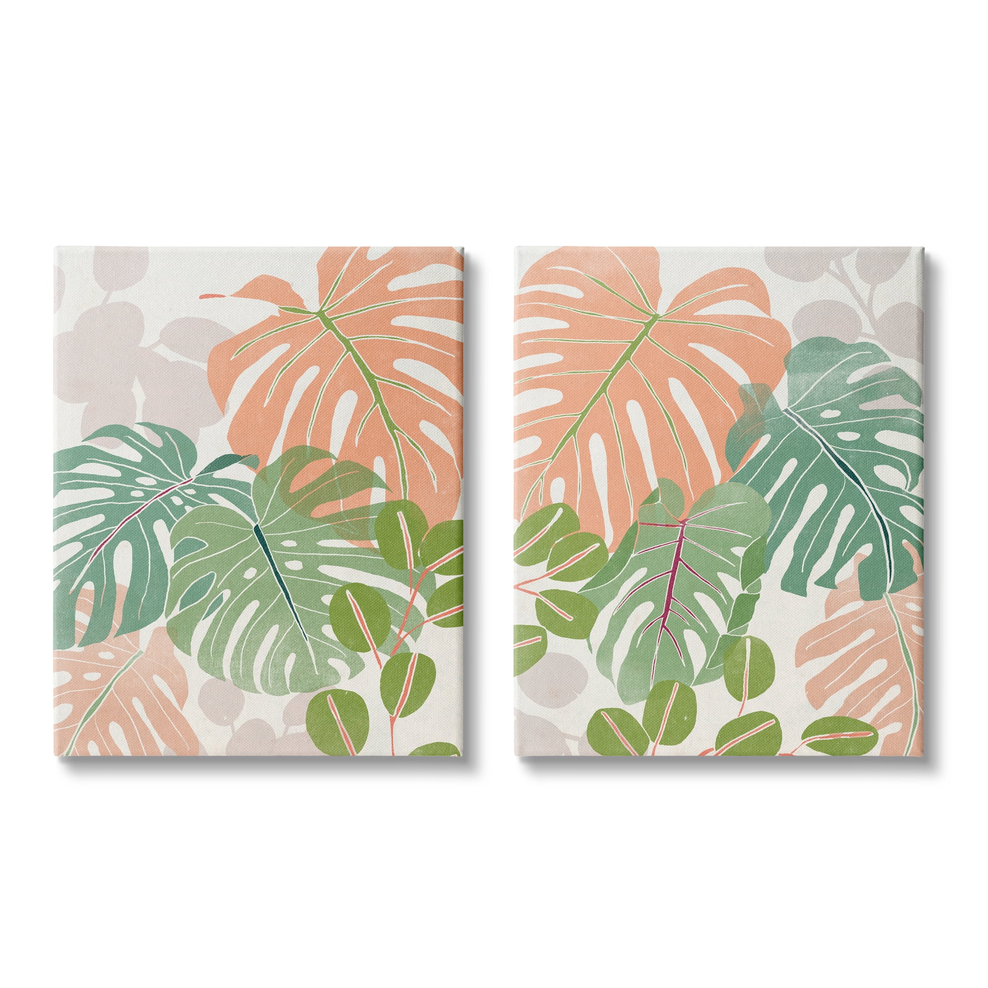 Stupell Industries Tropical Monstera Palm Leaves Green Orange Canvas Wall Art, 24 x 30, Design by June Erica Vess