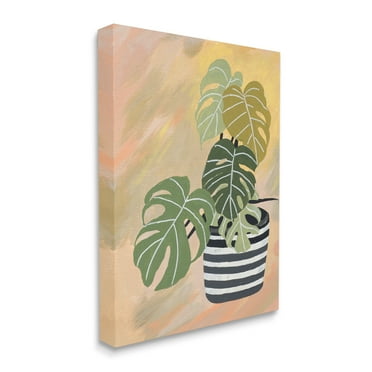 Stupell Industries Tropical Monstera Plant Unique Leaves Over Abstract Canvas Wall Art, 30 x 40, Design by Patricia Pinto