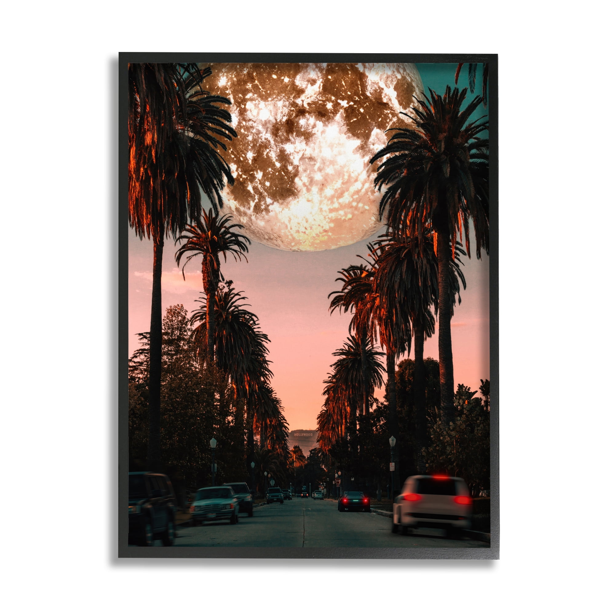 Stupell Industries Tropical Moon Sunset Botanical & Floral Painting Black Framed Art Print Wall Art, 16 x 20