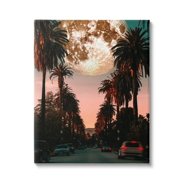 Stupell Industries Tropical Moon Sunset Botanical & Floral Painting Gallery Wrapped Canvas Art Print Wall Art, 16 x 20