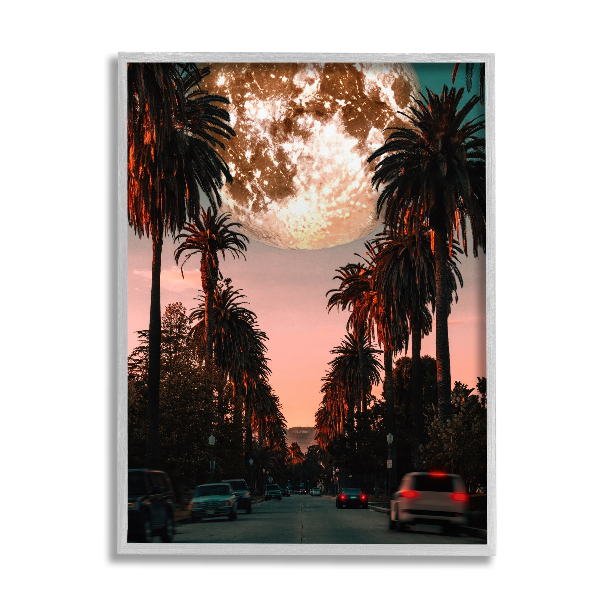 Stupell Industries Tropical Moon Sunset Botanical & Floral Painting Gray Framed Art Print Wall Art, 24 x 30