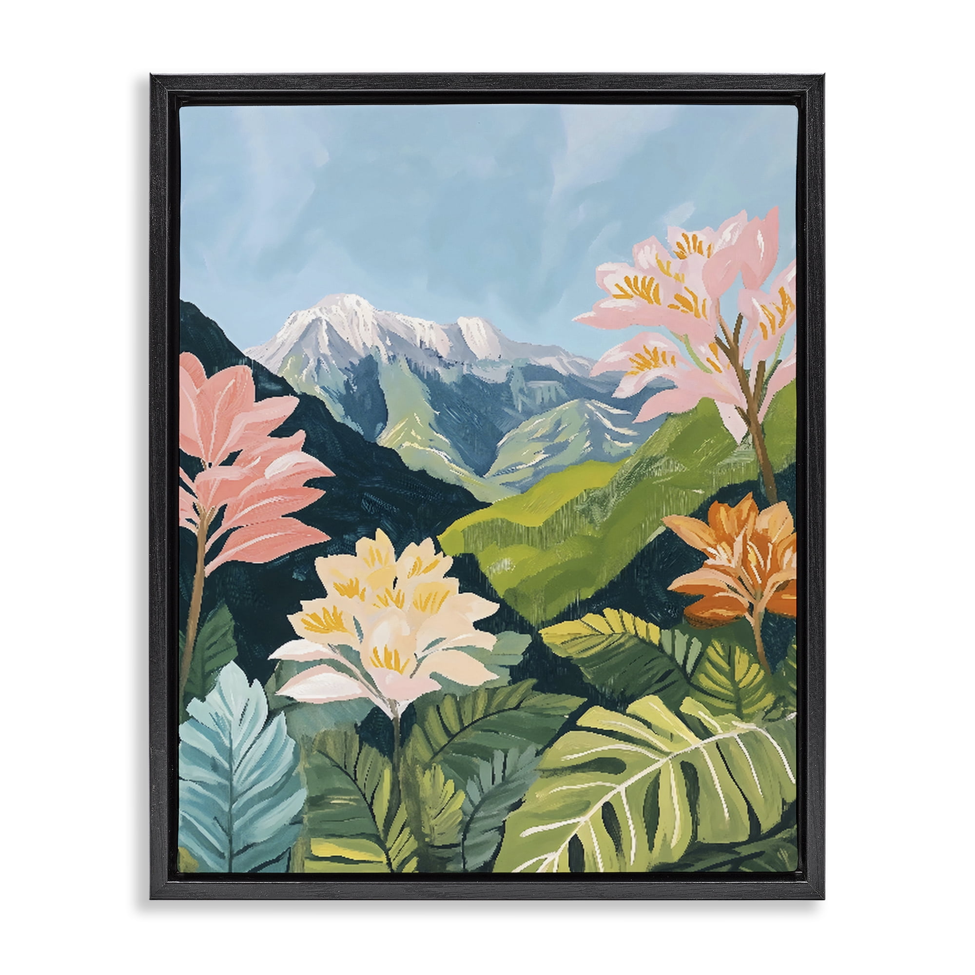 Stupell Industries Tropical Mountain Landscape Black Framed Floater Canvas Wall Art, design by The Prints Vibe