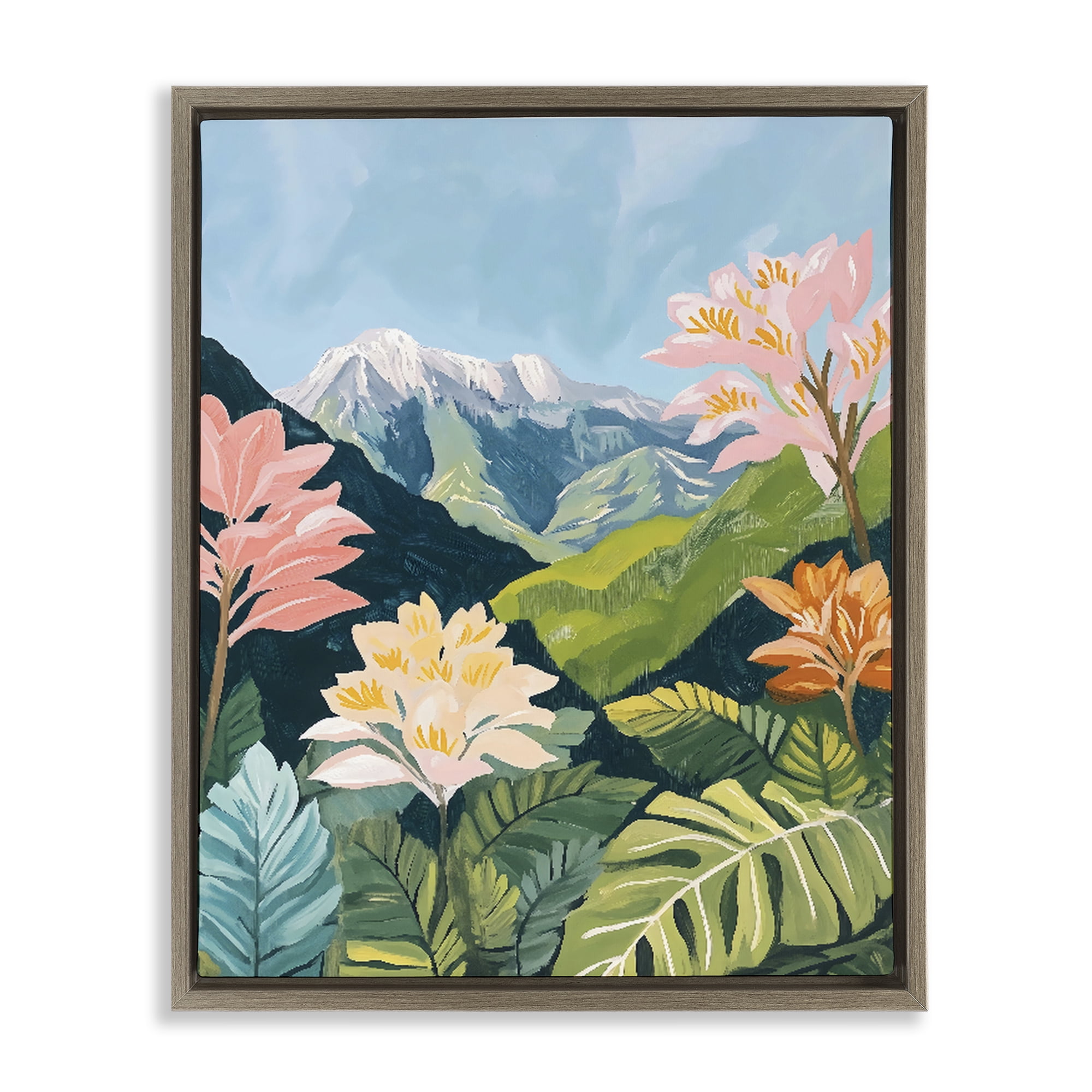 Stupell Industries Tropical Mountain Landscape Brown Framed Floater Canvas Wall Art, design by The Prints Vibe