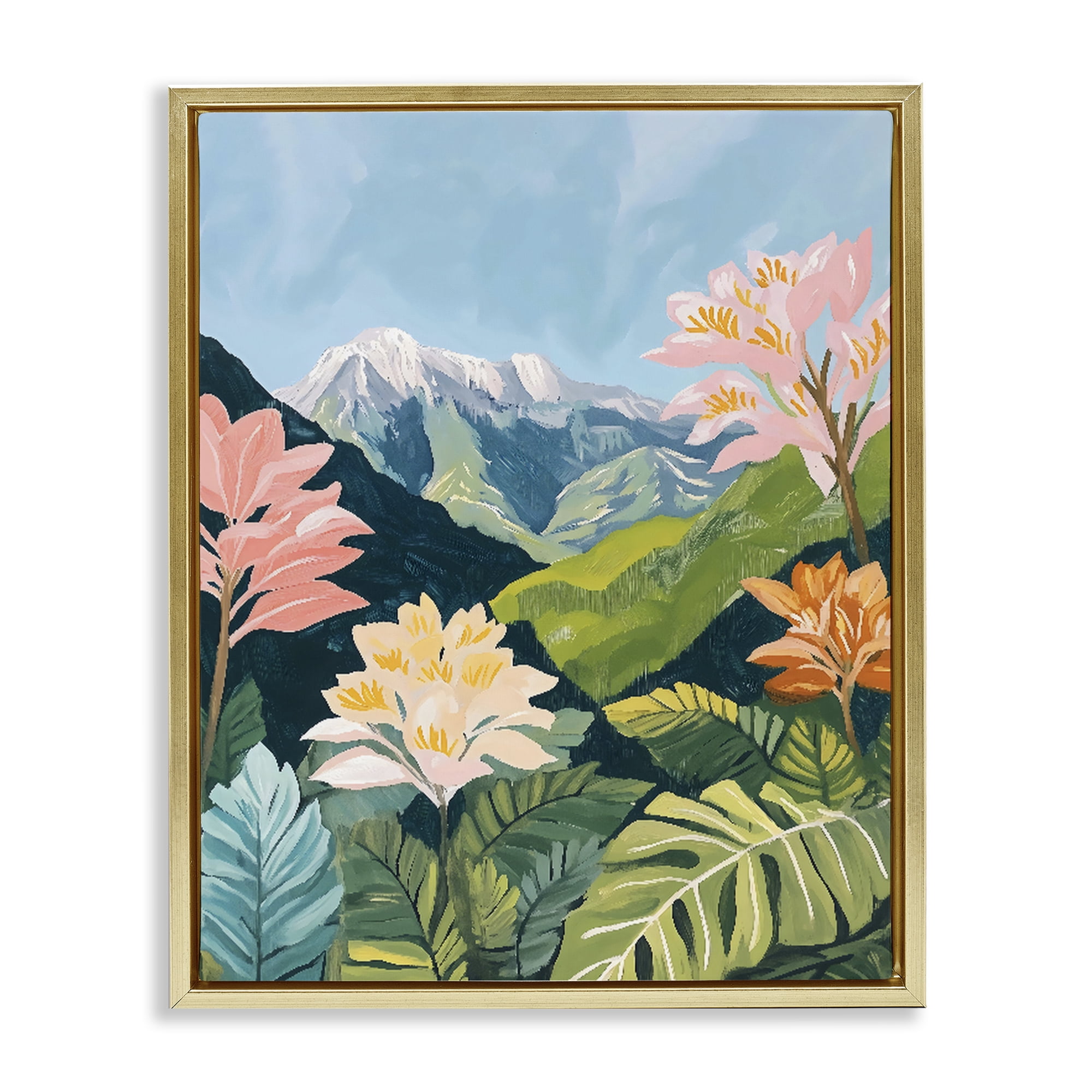 Stupell Industries Tropical Mountain Landscape Gold Framed Floater Canvas Wall Art, design by The Prints Vibe
