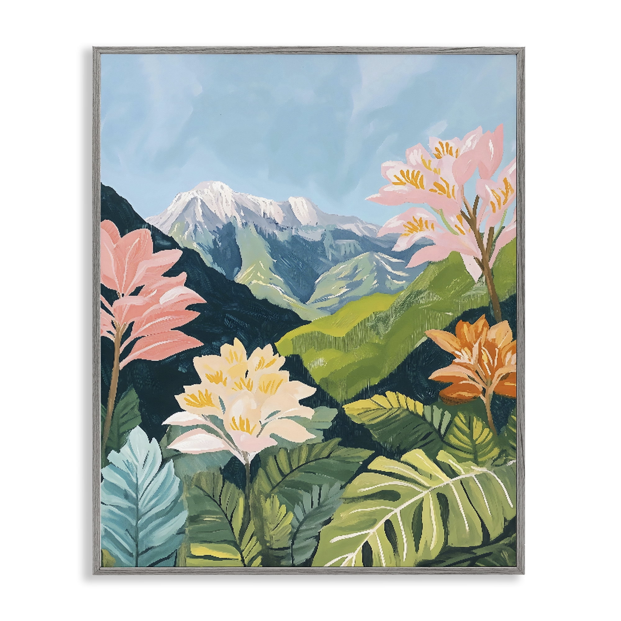 Stupell Industries Tropical Mountain Landscape Gray Framed Giclee Art, design by The Prints Vibe