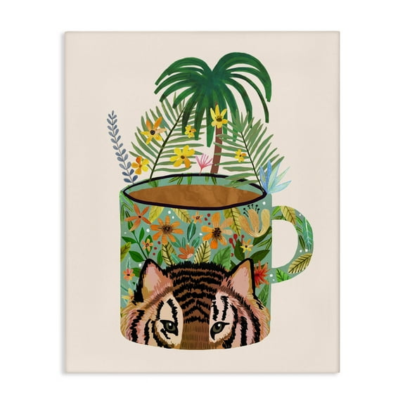 Stupell Industries Tropical Mug with Tiger Canvas Wall Art design by Mia Charro, 30 x 24