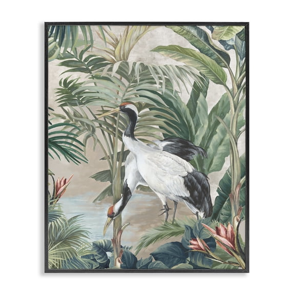 Stupell Industries Tropical Oasis Cranes Animals Painting Black Framed Art Print Wall Art, 11 x 14